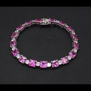 Sterling Silver Pink Quartz Tennis Bracelet